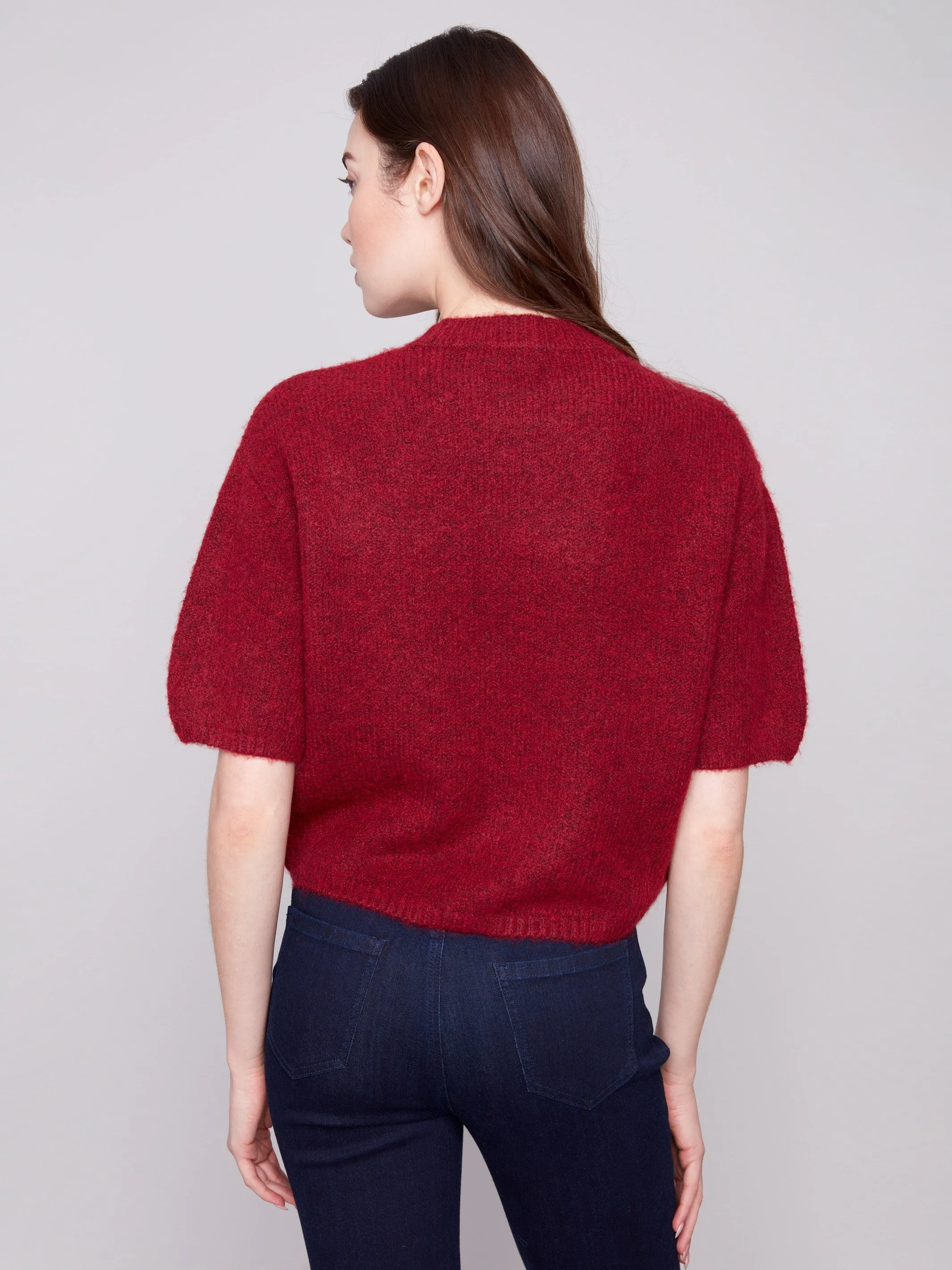 Balloon Elbow Sleeve Knit Sweater - Cabernet Comfortable Layers