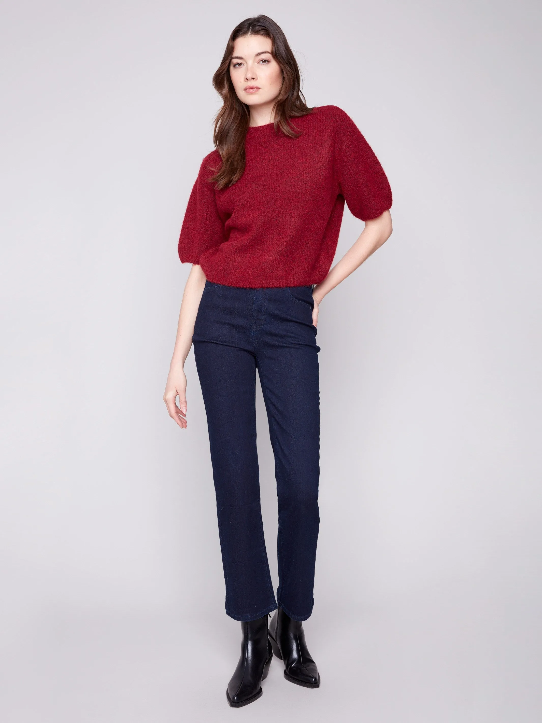 Balloon Elbow Sleeve Knit Sweater - Cabernet NonRestrictiveCut
