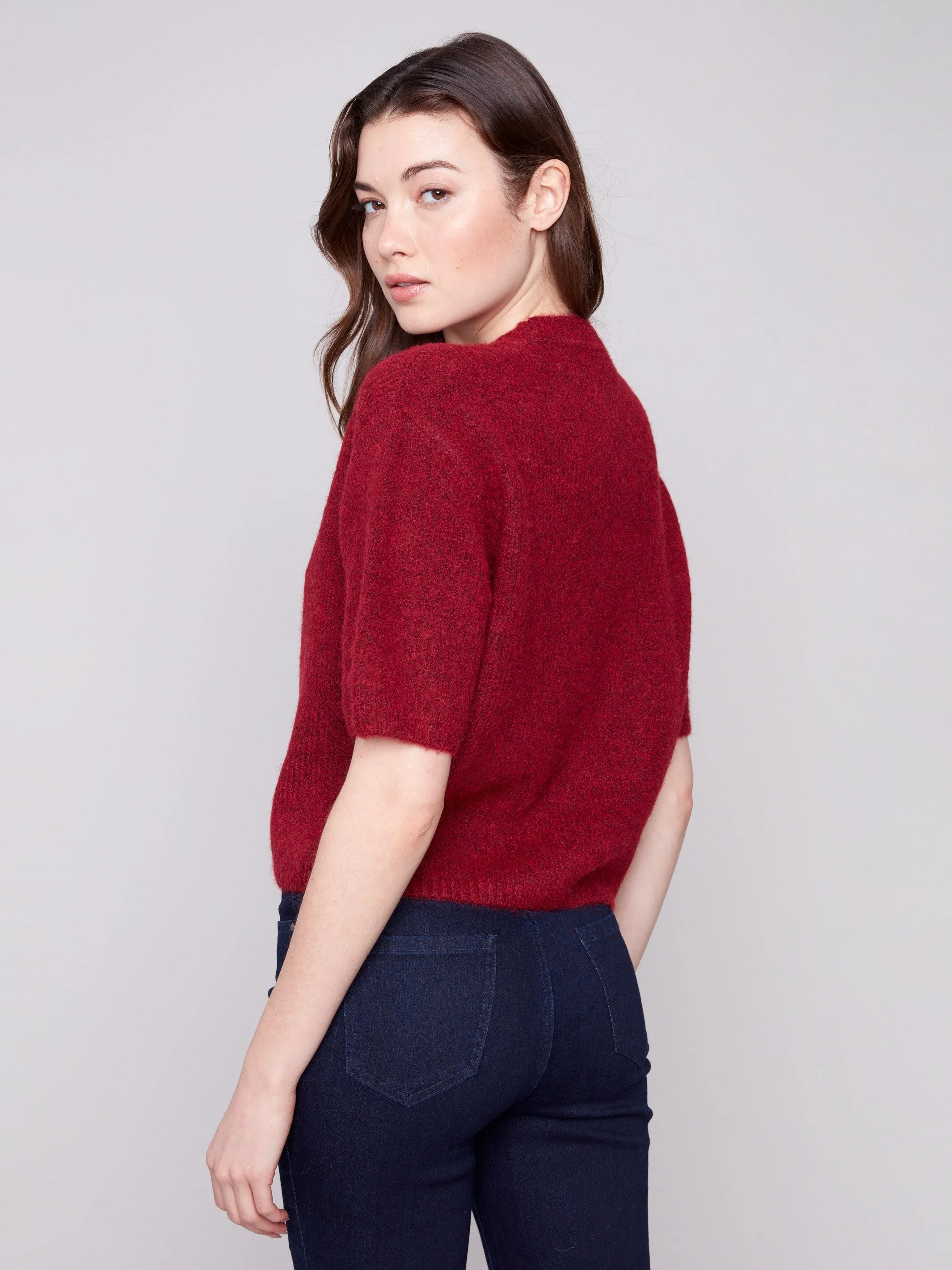 Balloon Elbow Sleeve Knit Sweater - Cabernet Smart Wear Chic and Cozy