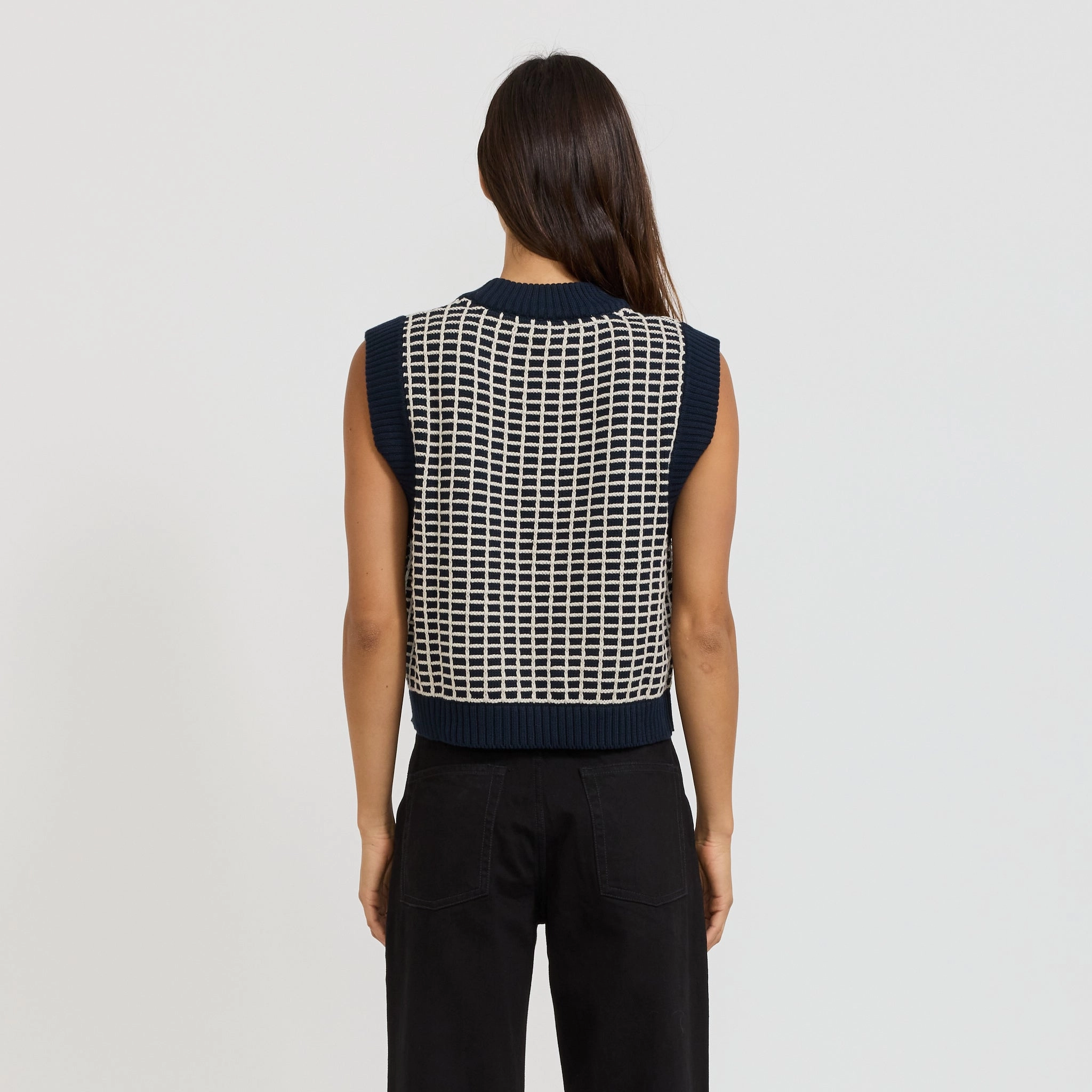 Warm and Cozy Sleek and Soft Grid Vest Navy Grid