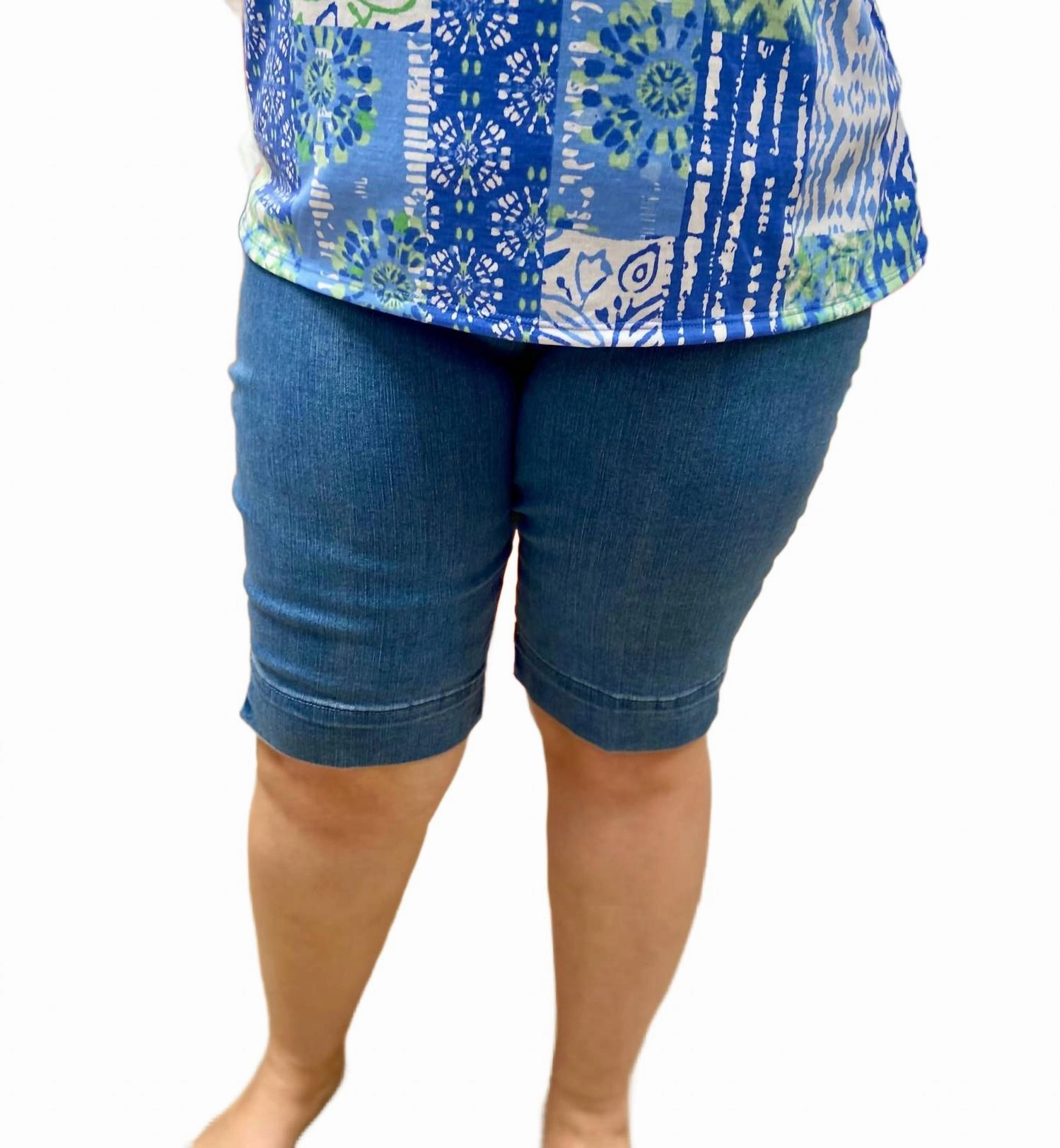 Classic Comfort Classic Appeal Denim Knee Short In Blue