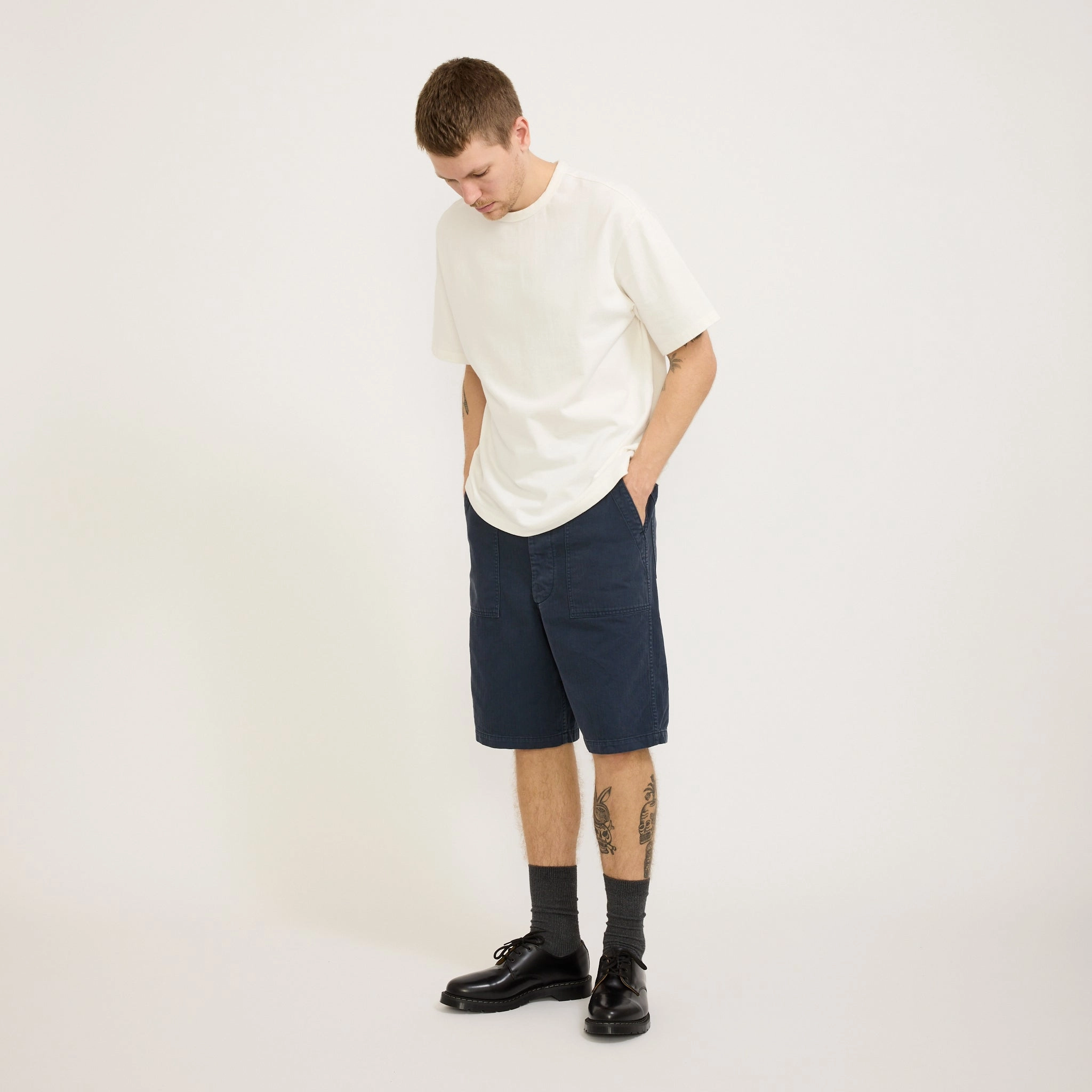 Double Layered Hem Summer Fatigue Shorts Navy