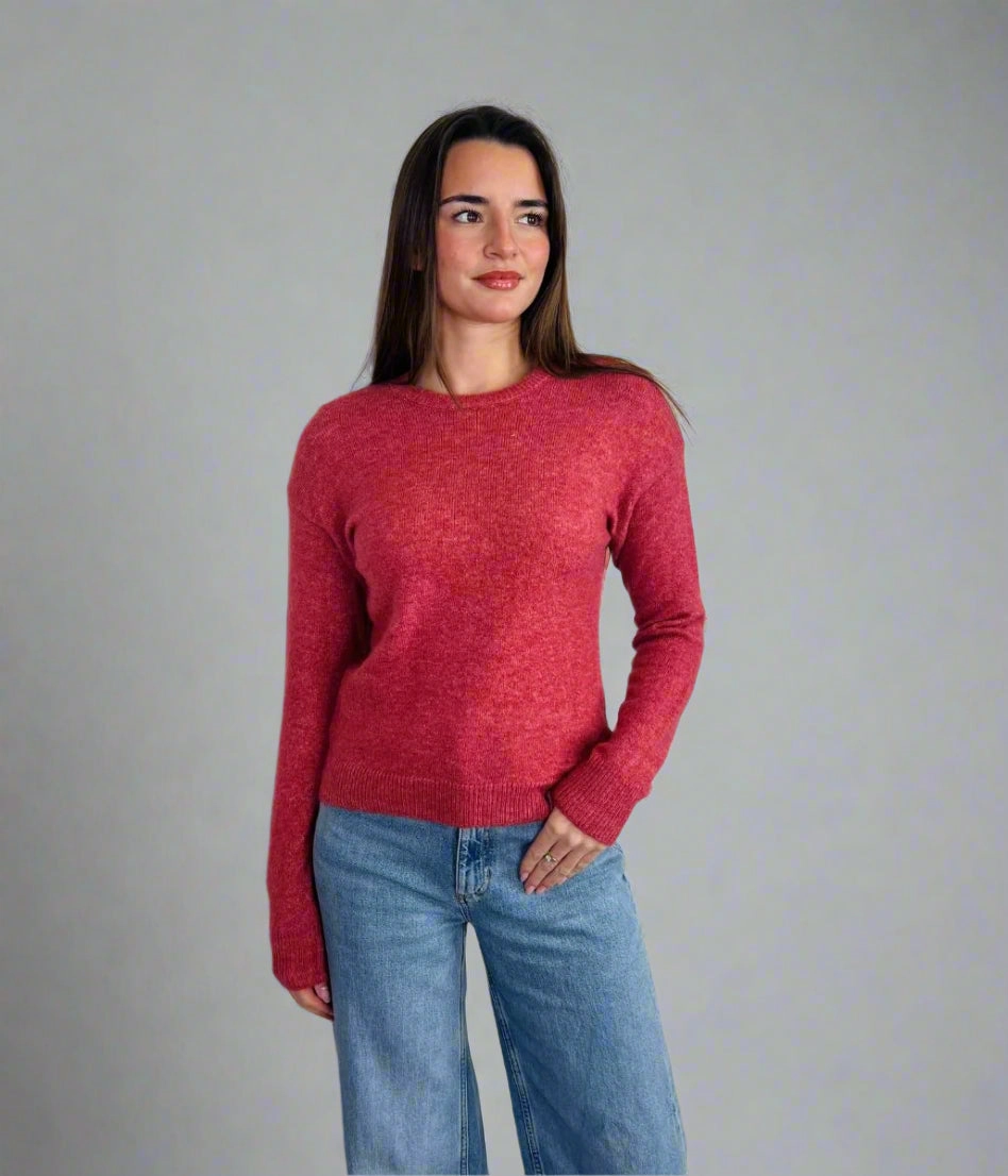 Salmon Pink Wool Blend Jumper Functional Layer Classic Crew Neck