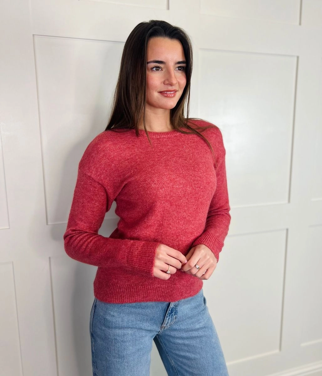 Flatlock stitching Salmon Pink Wool Blend Jumper