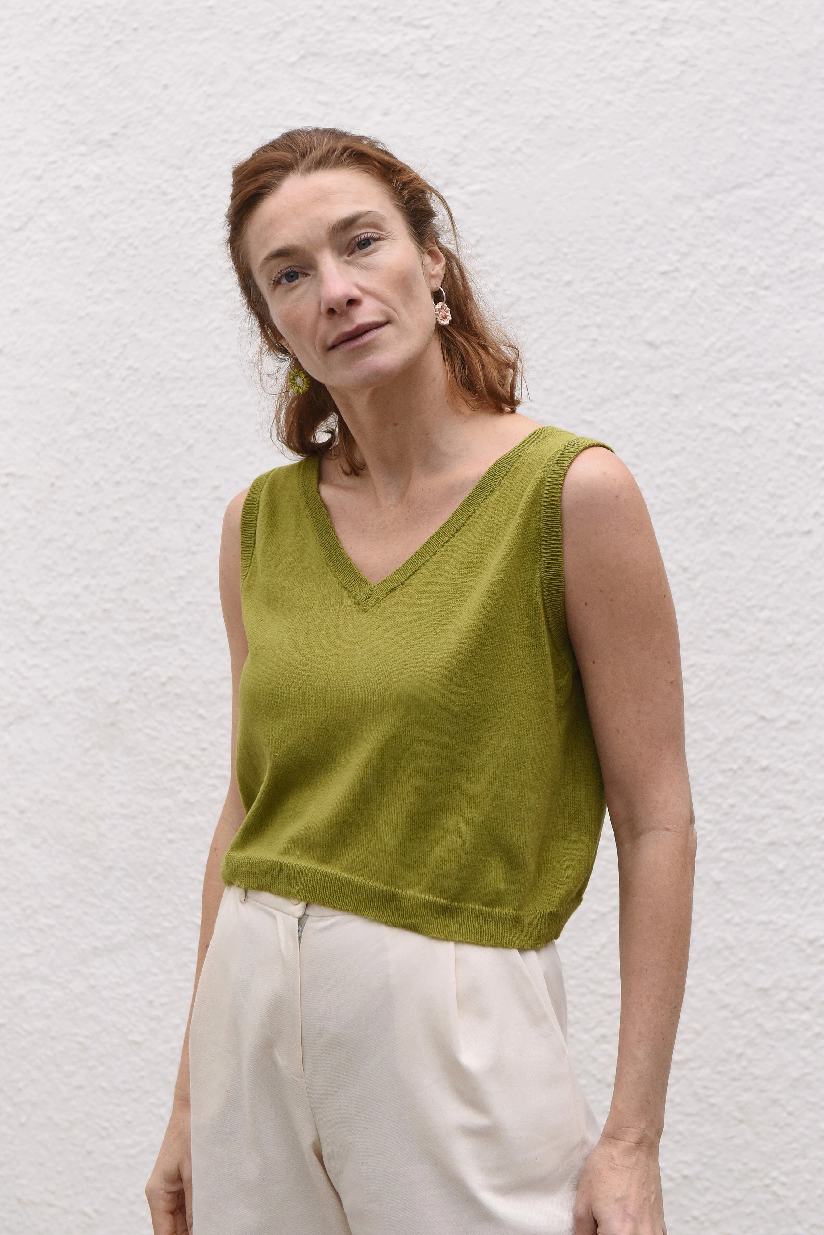 Denim Blend Beach Attire Flora Knit Top Moss Green