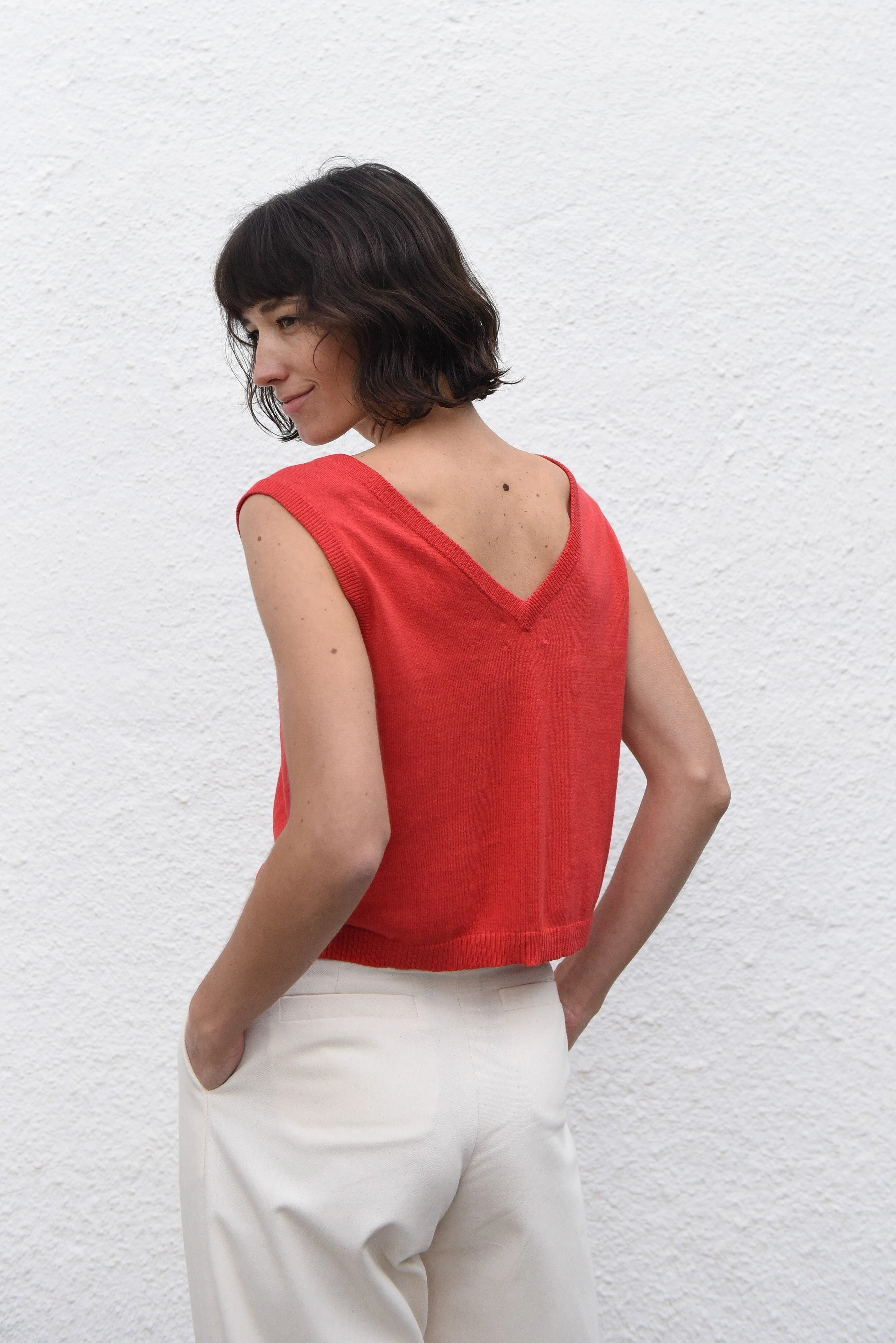 Non Static Finish Pullover Design Flora Knit Top Poppy Red