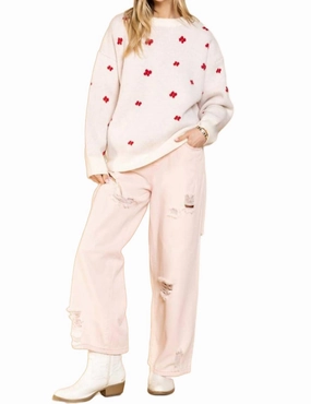 Flower Knit Acrylic Sweater In Cream Simple Style Trendy Wardrobe