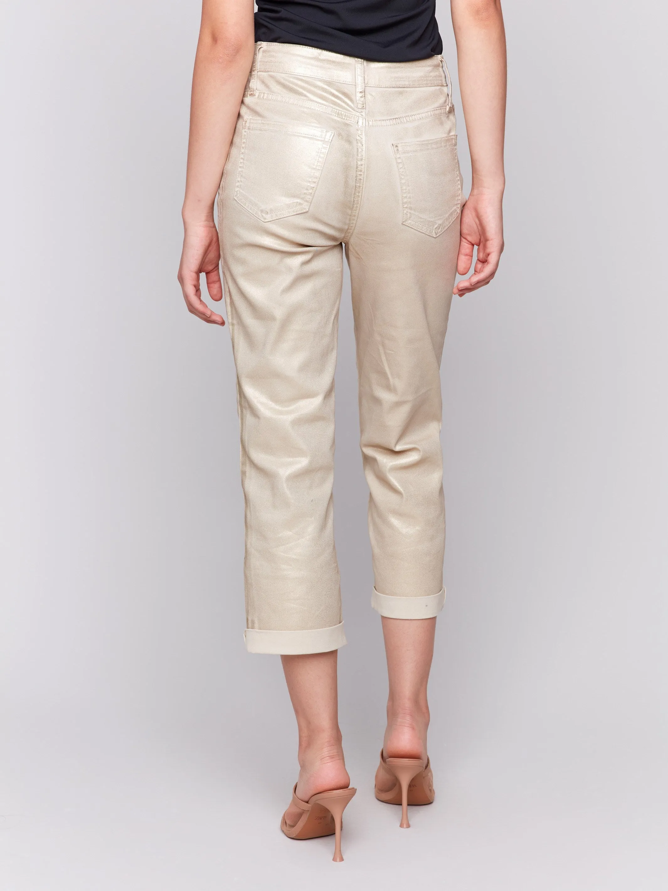 Foiled Straight Leg Pants with Cuffed Hem - Natural Active Utility