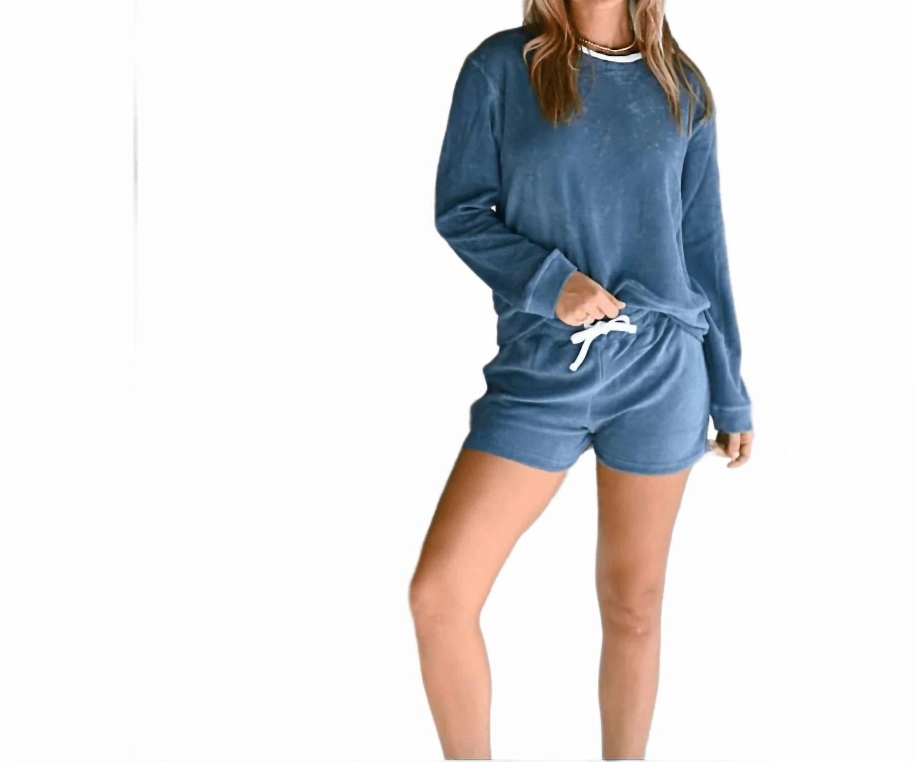 Minimalist Style Reflective accents Riviera Toweling Short In Blue