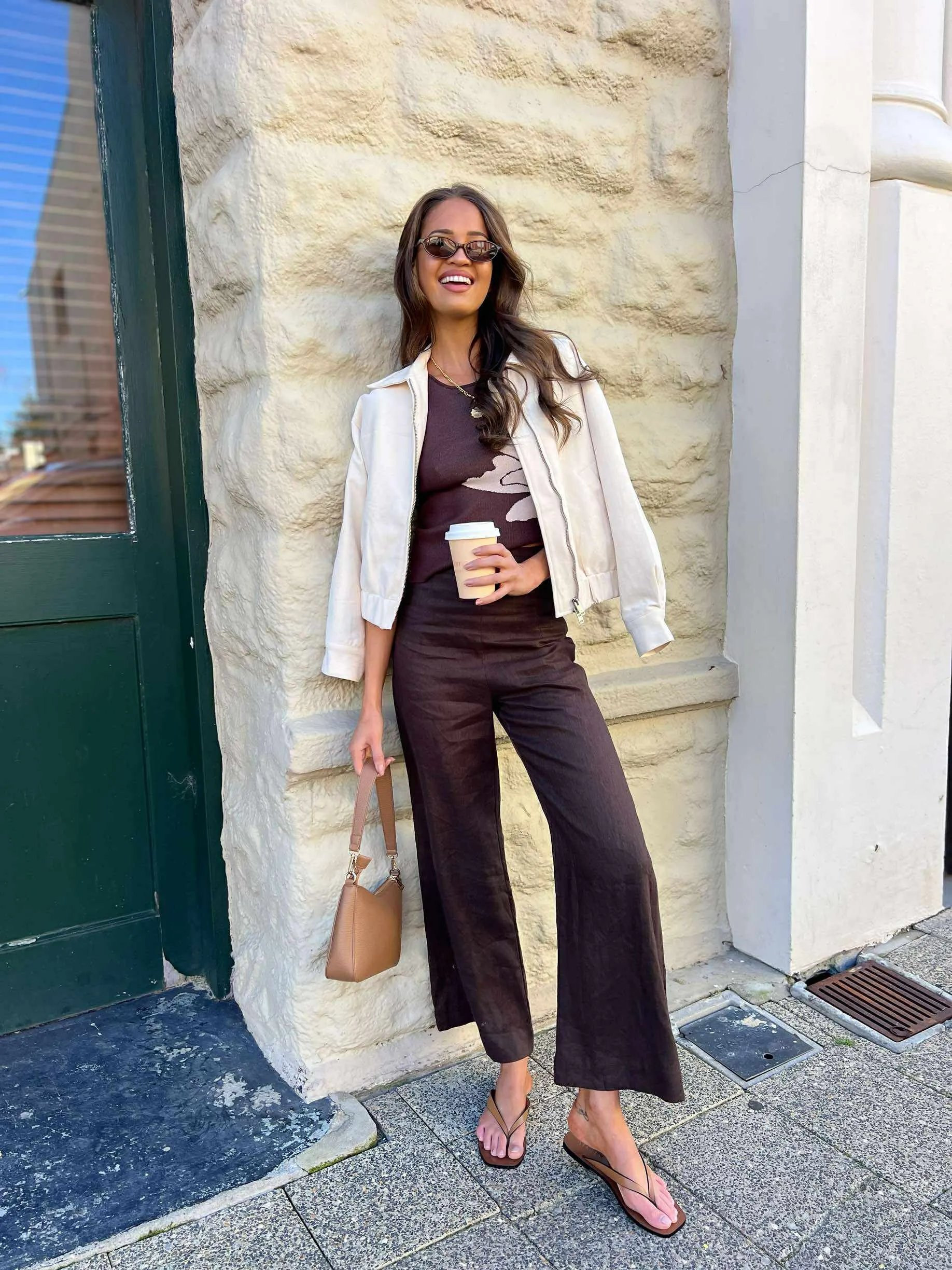 HIGH TIME LINEN PANT - BROWN Breathable mesh design