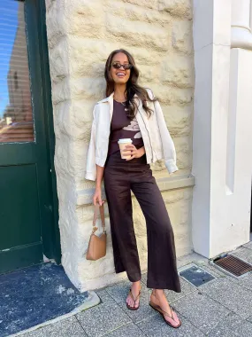 HIGH TIME LINEN PANT - BROWN Breathable mesh design