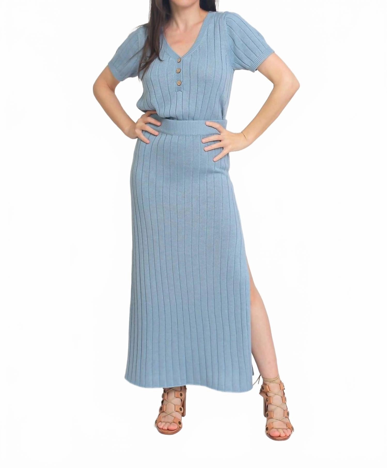 City Wear Sustainable Innovation Arielle Two Piece Sweater Skirt Set In Pearl Blue