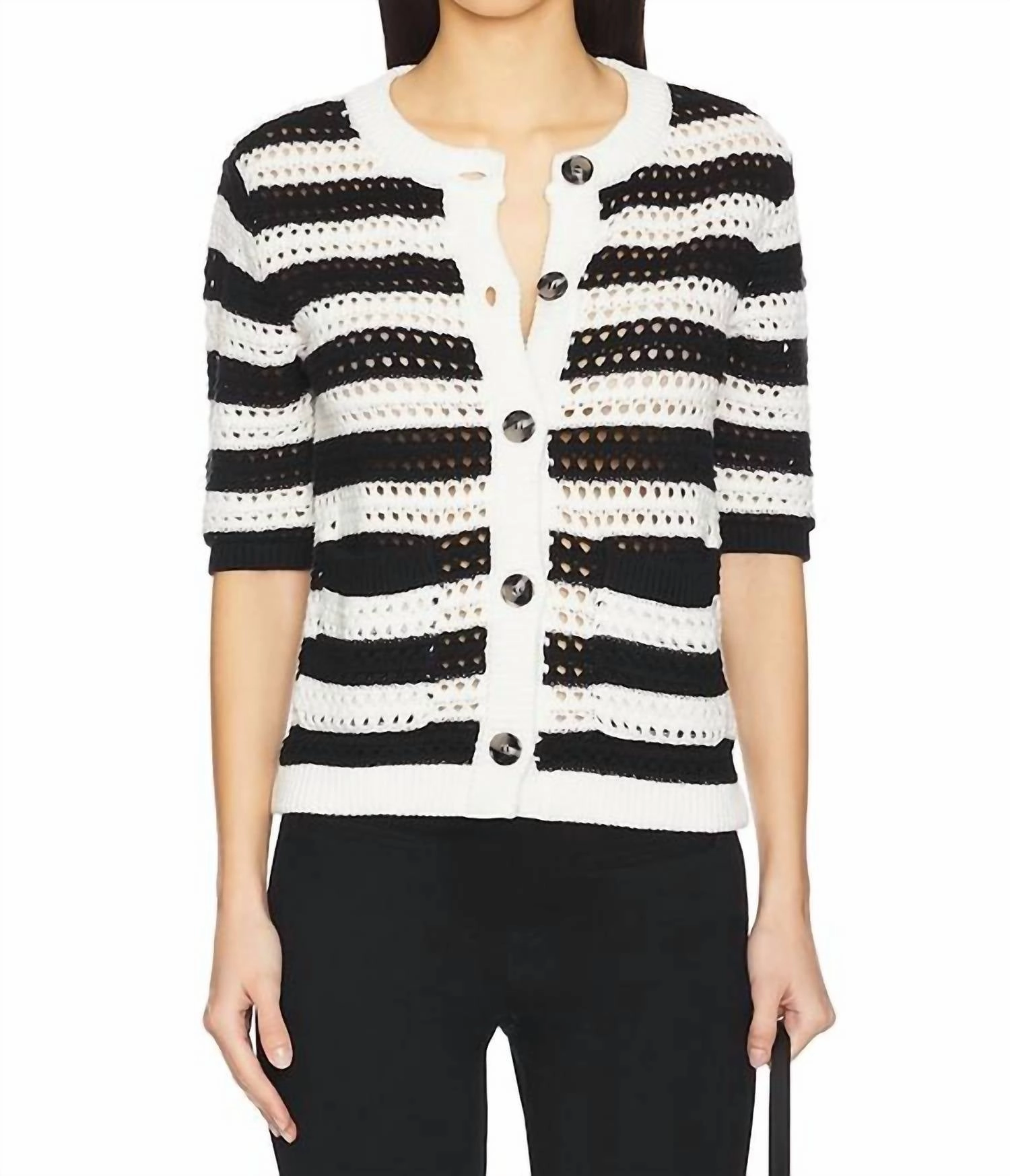 Timeless Cozy Open Knit Sweater Jacket In Chalk/black