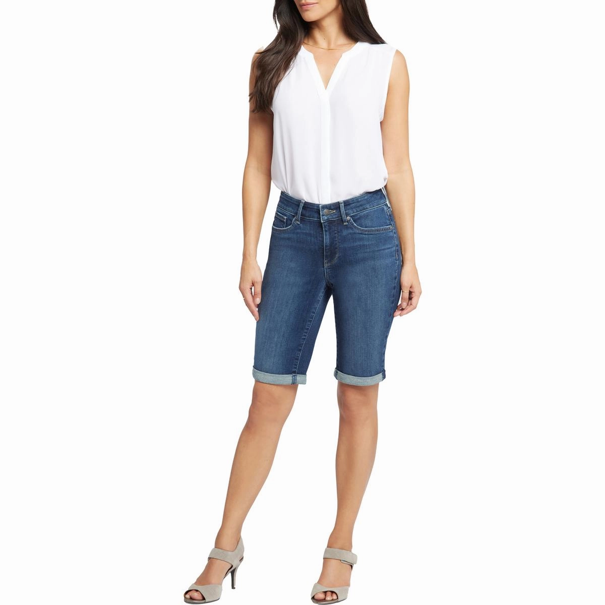 Side Pockets Anti Chafe Seamless Briella Womens Cuffed Denim Denim Shorts