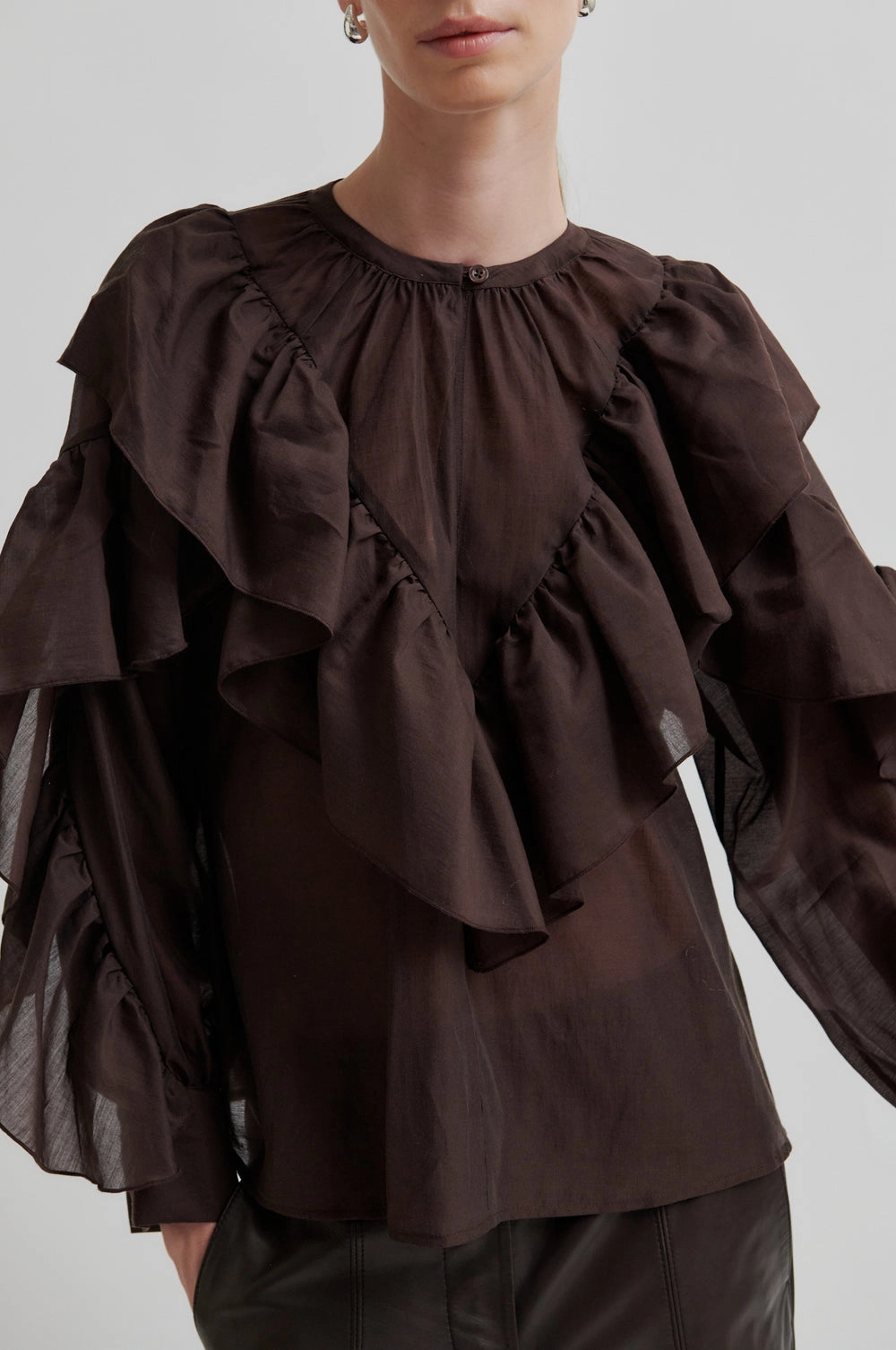 Fria Frill Blouse - Chocolate Plum Warm Layer