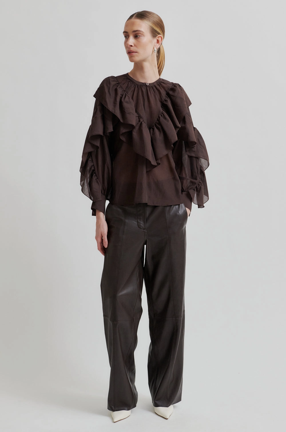 Low Impact Manufacturing Reflective Trims Fria Frill Blouse - Chocolate Plum