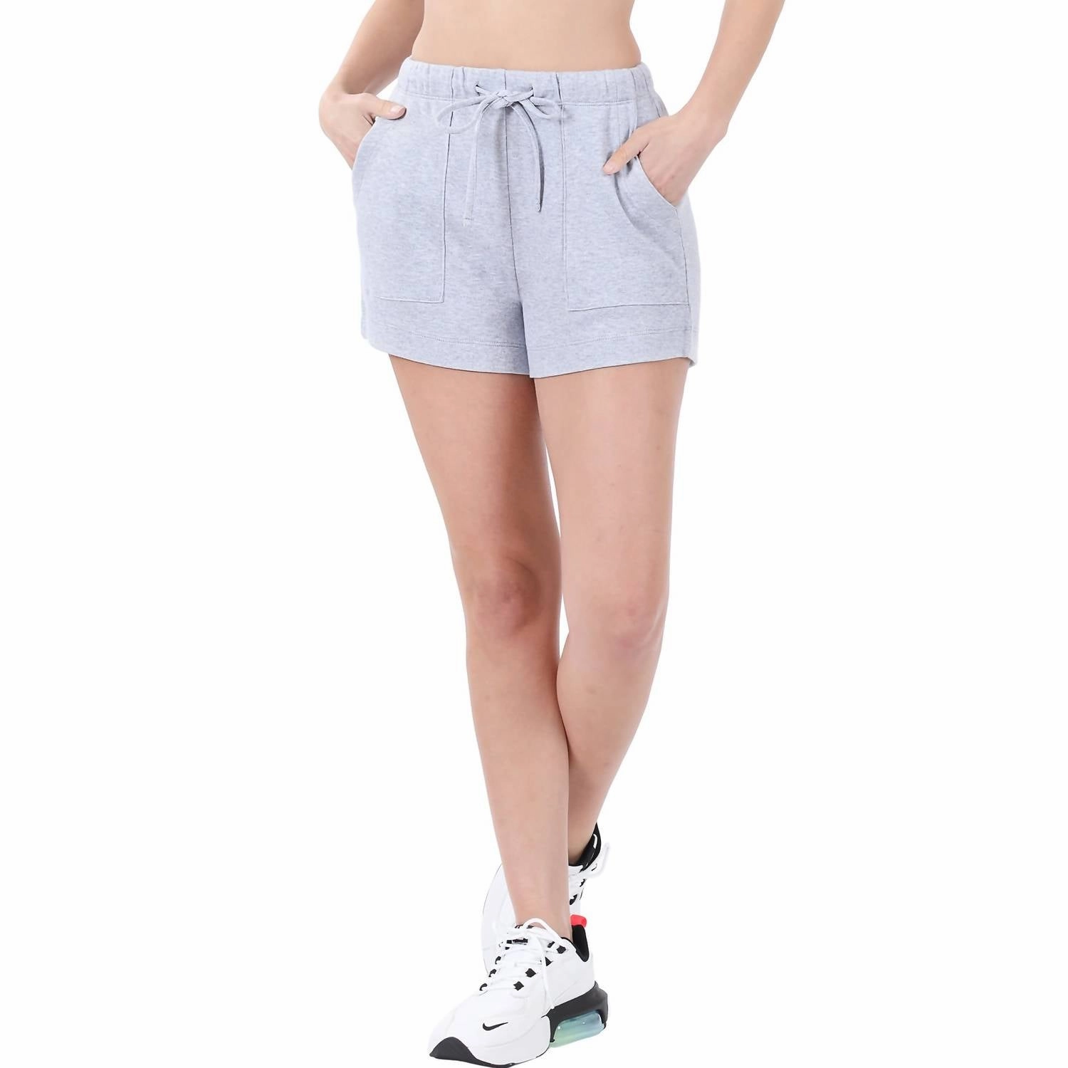 Wrinkle Free Weave Cotton Drawstring Shorts In Heather Grey