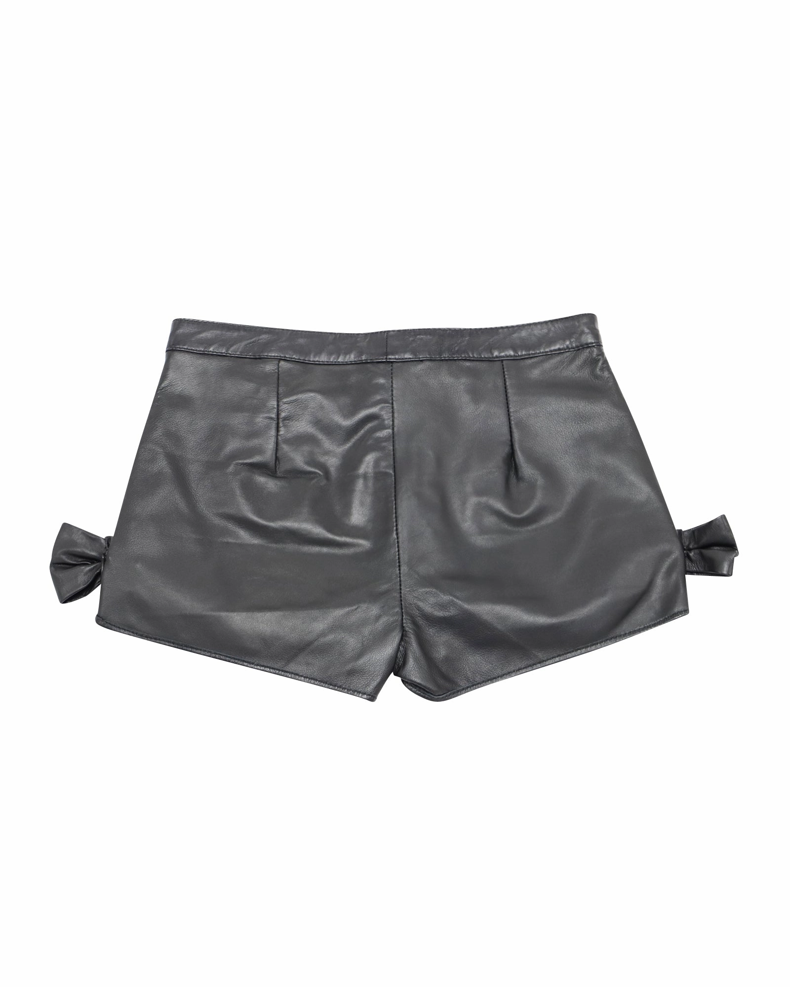 Red Valentino Shorts with Bow Details in Black Lambskin Leather Sneakers Seam Free Construction