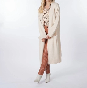 Chilly Weather Knit Casual Chic Look Geraldine Long Pockets Cardigan In Biscuit