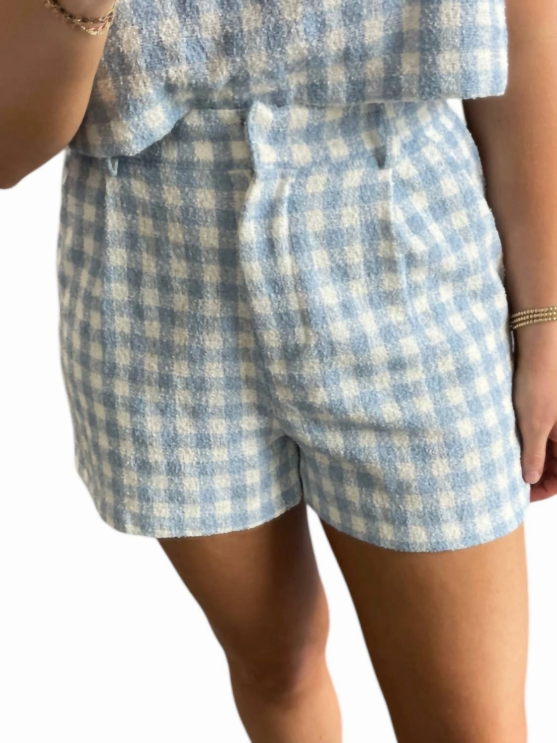 Sun Protection Fabric Gingham Shorts In Blue/white