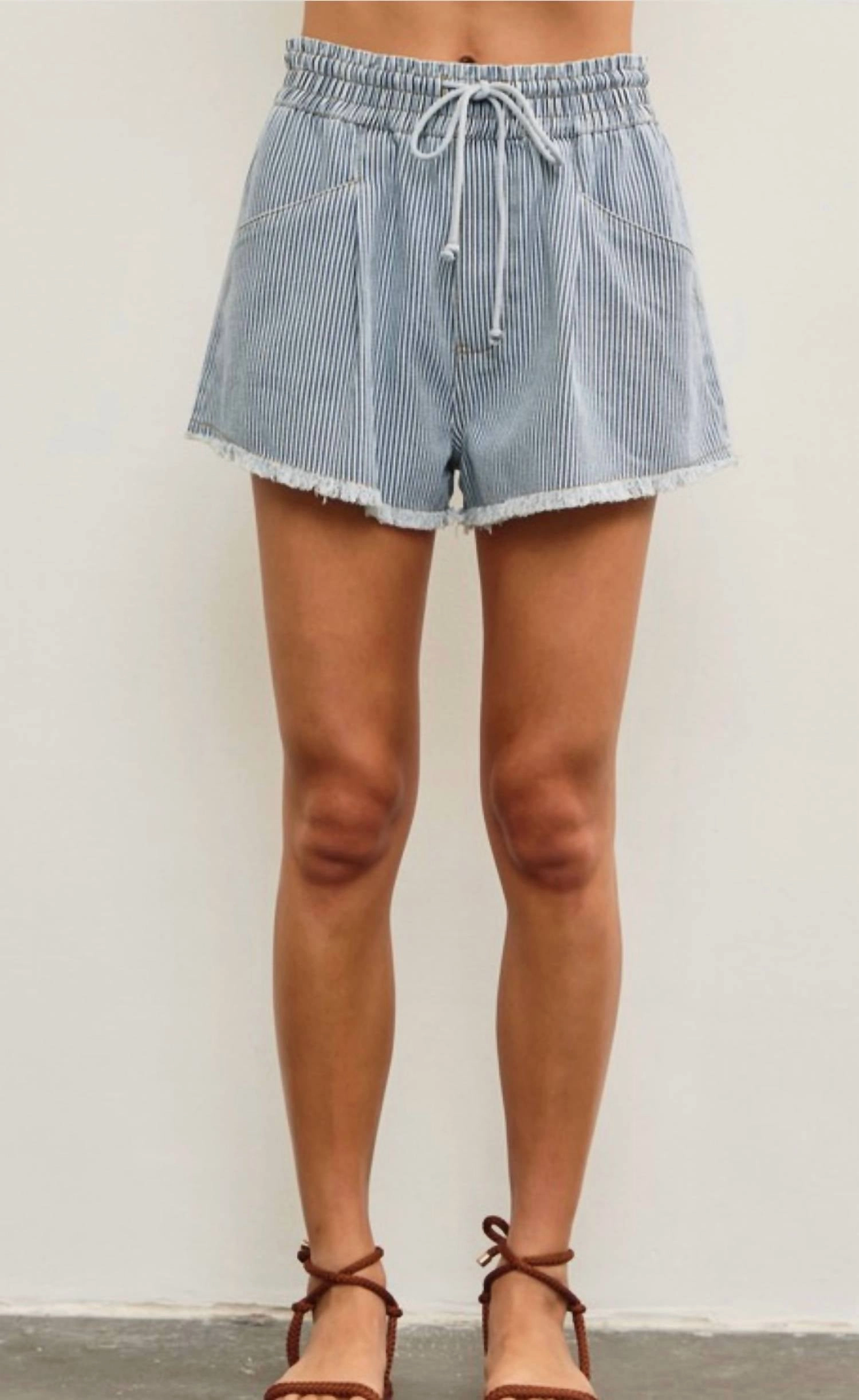 Elastic Waist Frayed Hem Shorts In Denim Collectible Item