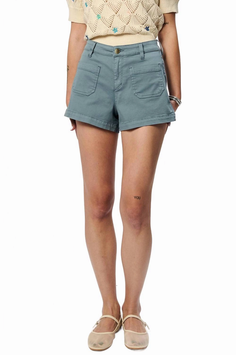 Quick Dry Fabric Static Free Finish Carlisle High Waist Patch Pocket Shorts In Crystal Lake