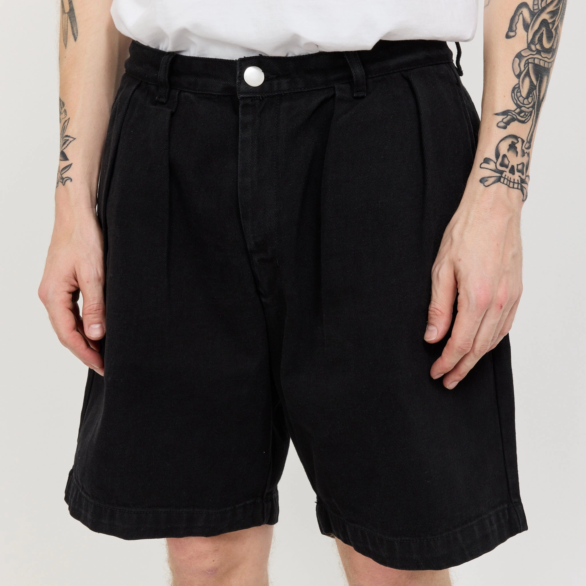 Denim Part Timer Short Dark Wash Striped Design Elastic Fit