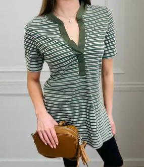 Green Metallic Stripe Tunic Top MoistureManagementSystem