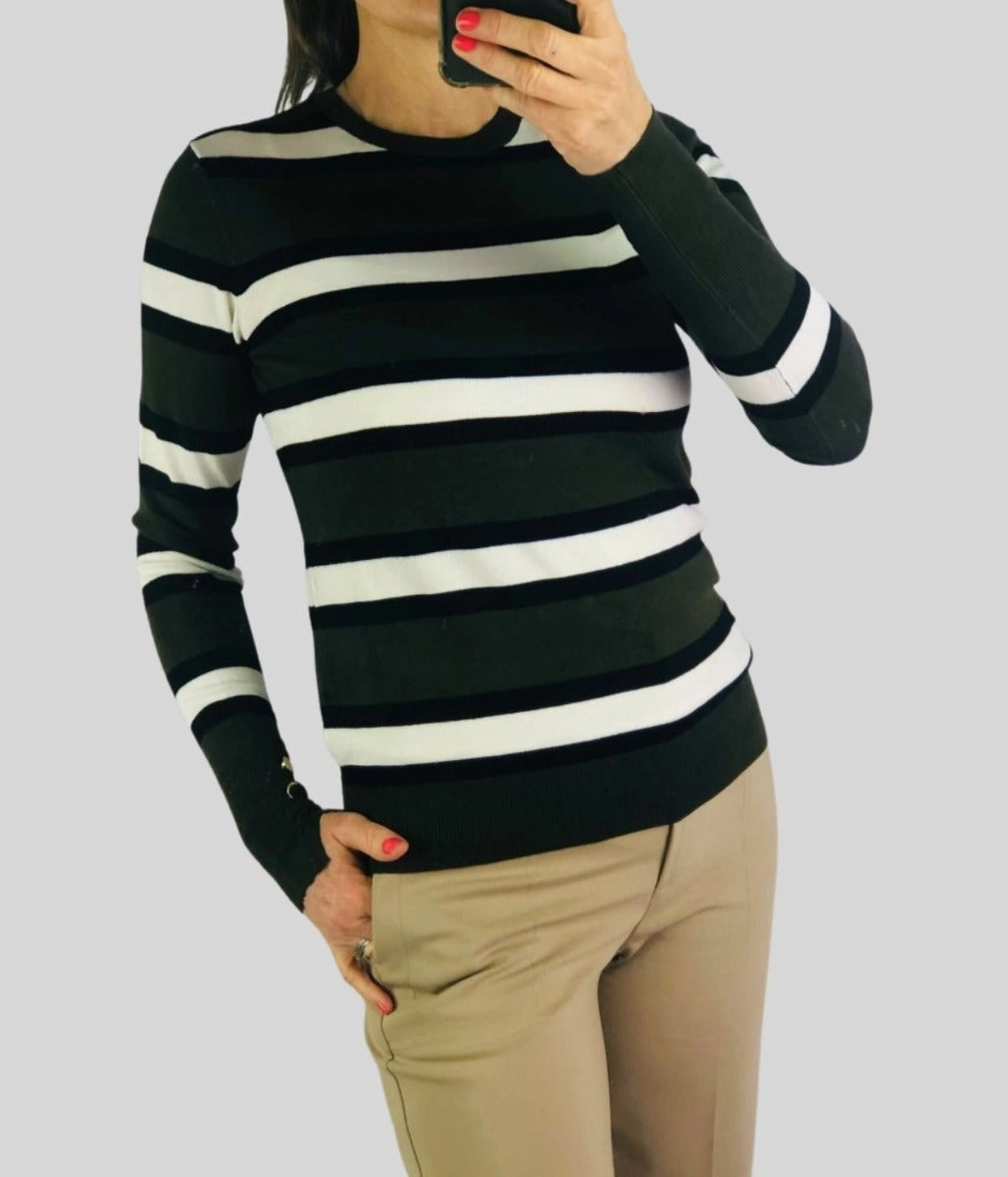 Green & Black Striped Jumper Chilly Layering