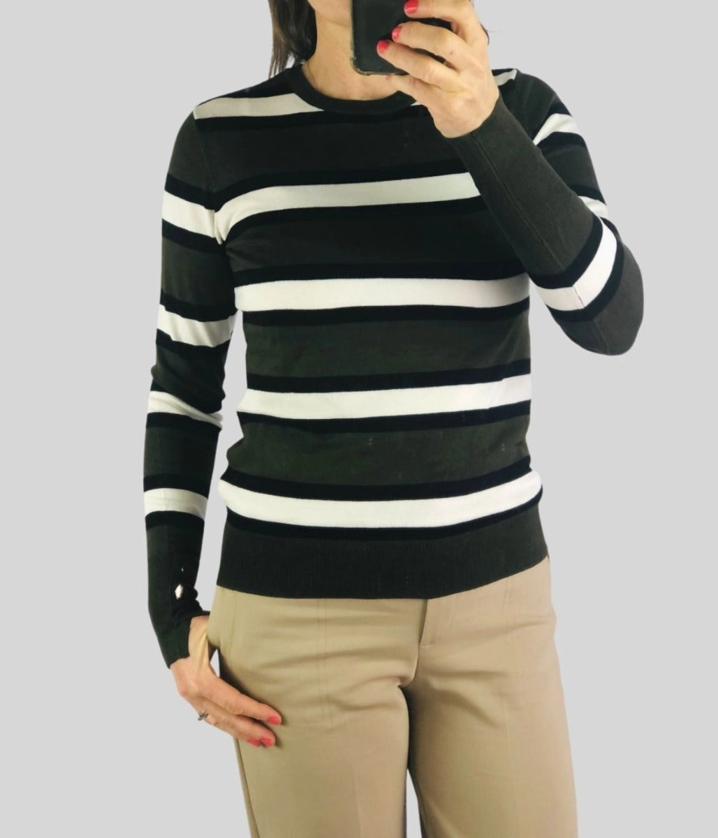 All-Day Wear Green & Black Striped Jumper