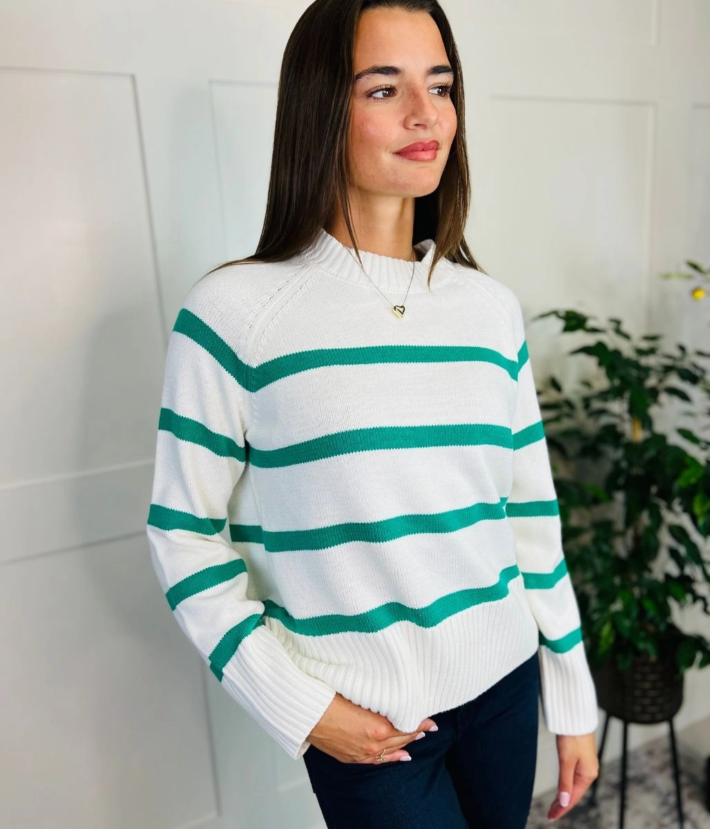 Green Cotton Rich Stripe Jumper Winter Must-Have