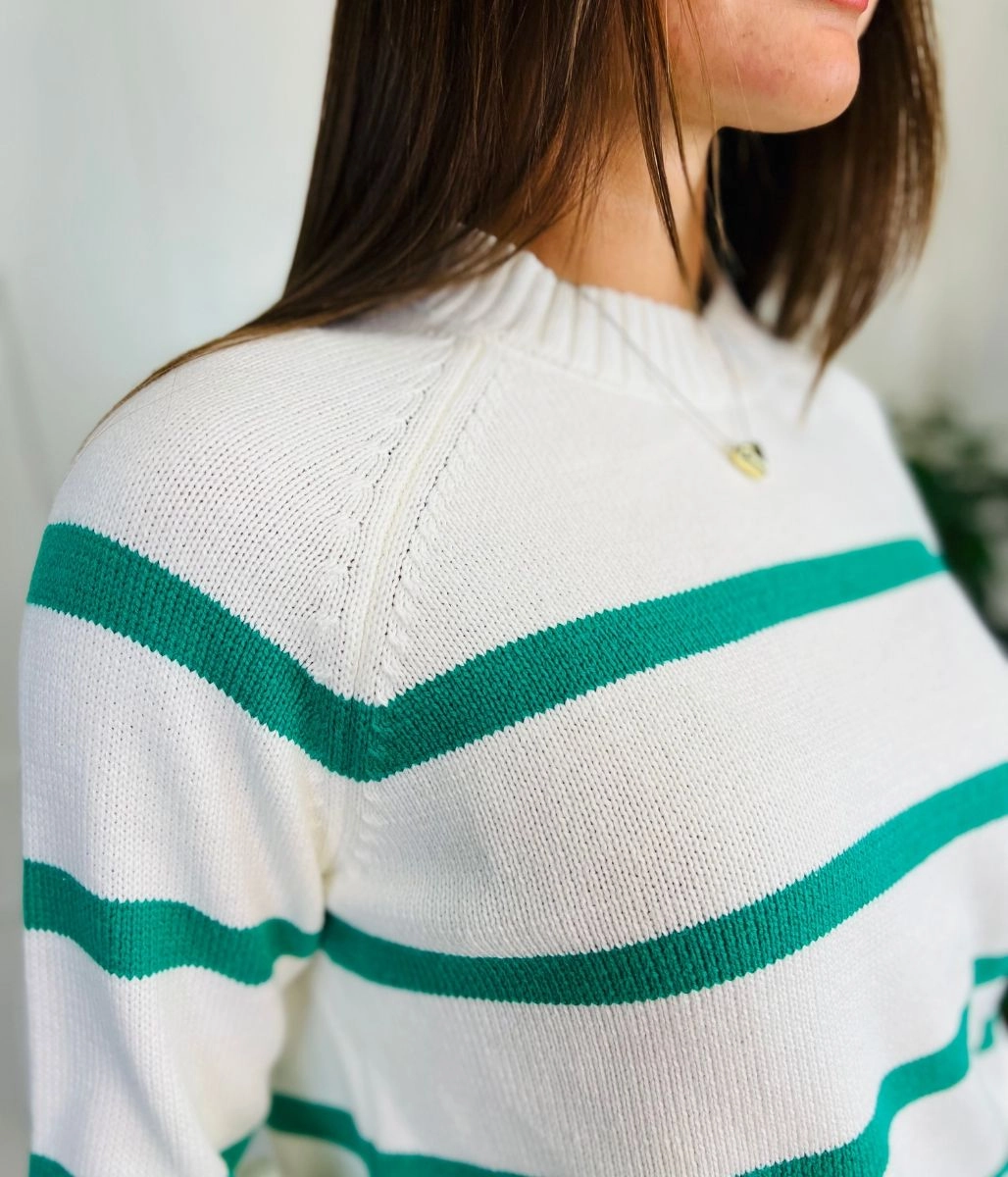 Green Cotton Rich Stripe Jumper Comfy Stretch Design