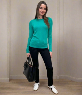 Breathable fabric Green Fine Knit Button Cuff Jumper