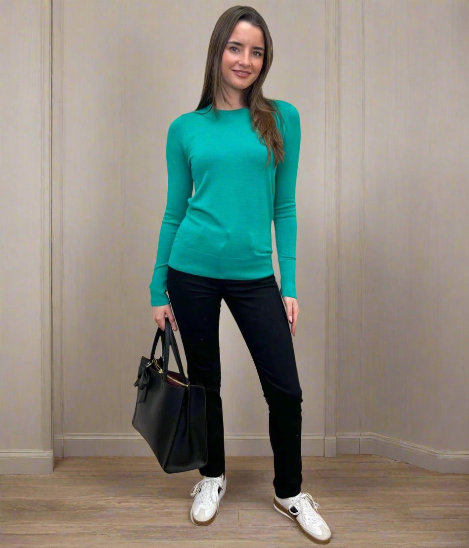 Breathable fabric Green Fine Knit Button Cuff Jumper