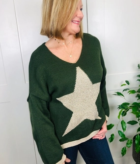 Urban Style Simple Chic Green Metallic Star Jumper