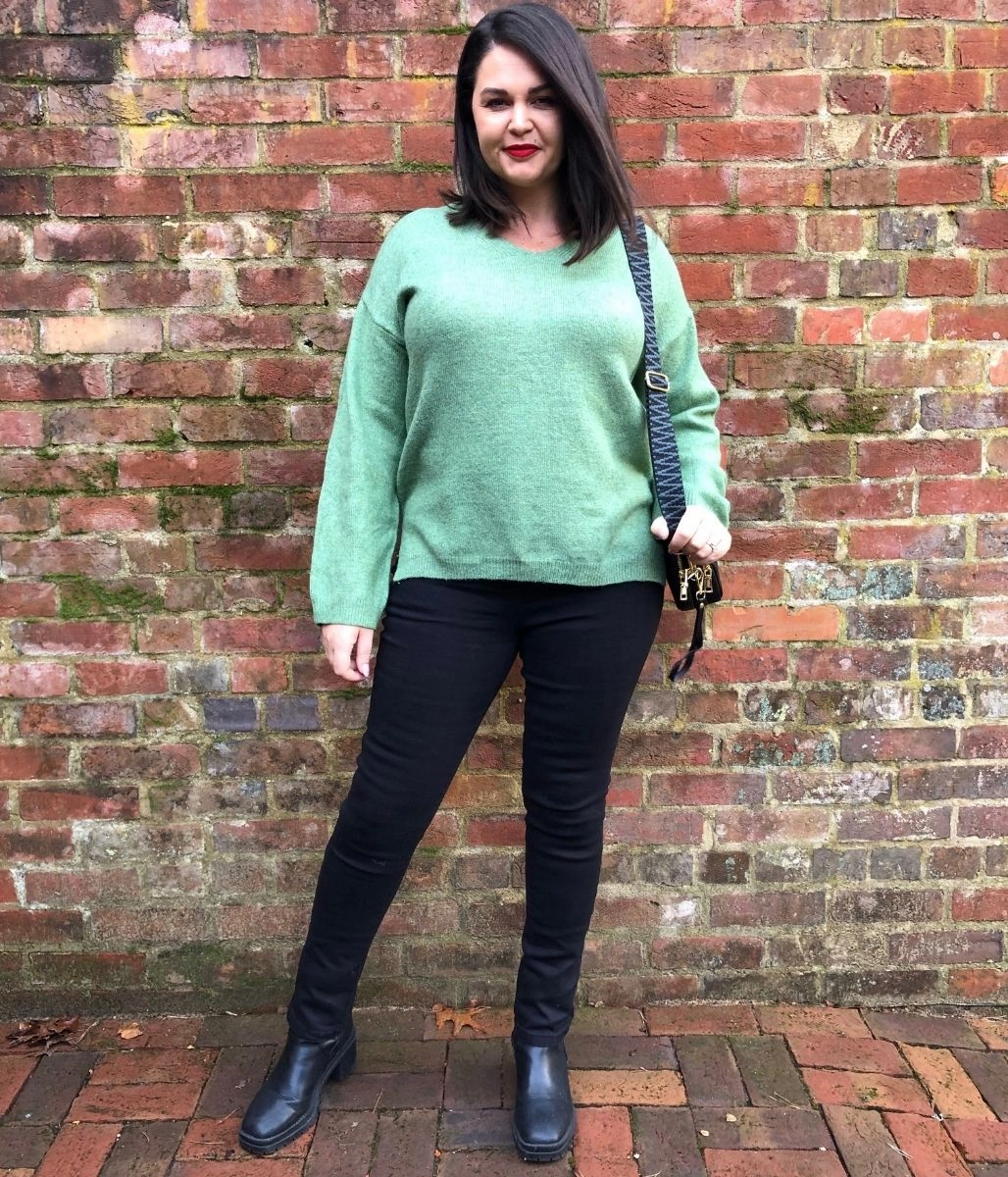 Green Relaxed V Neck Jumper Casual Active Wear