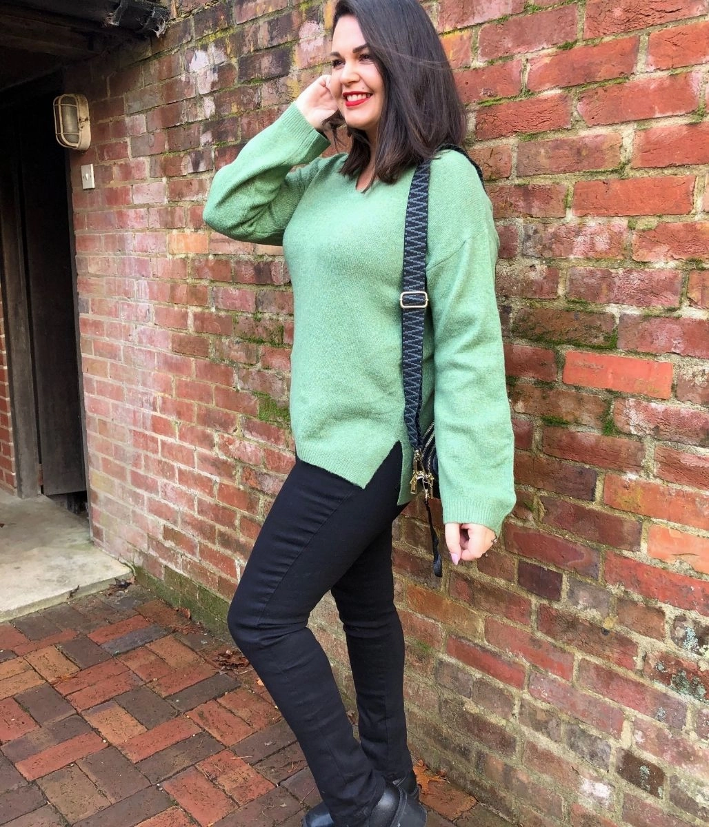 Luxury Knit Green Relaxed V Neck Jumper