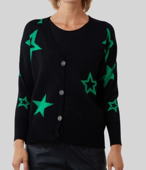 Green Star Fine Knit Button Cardigan Breathable Wear Fit