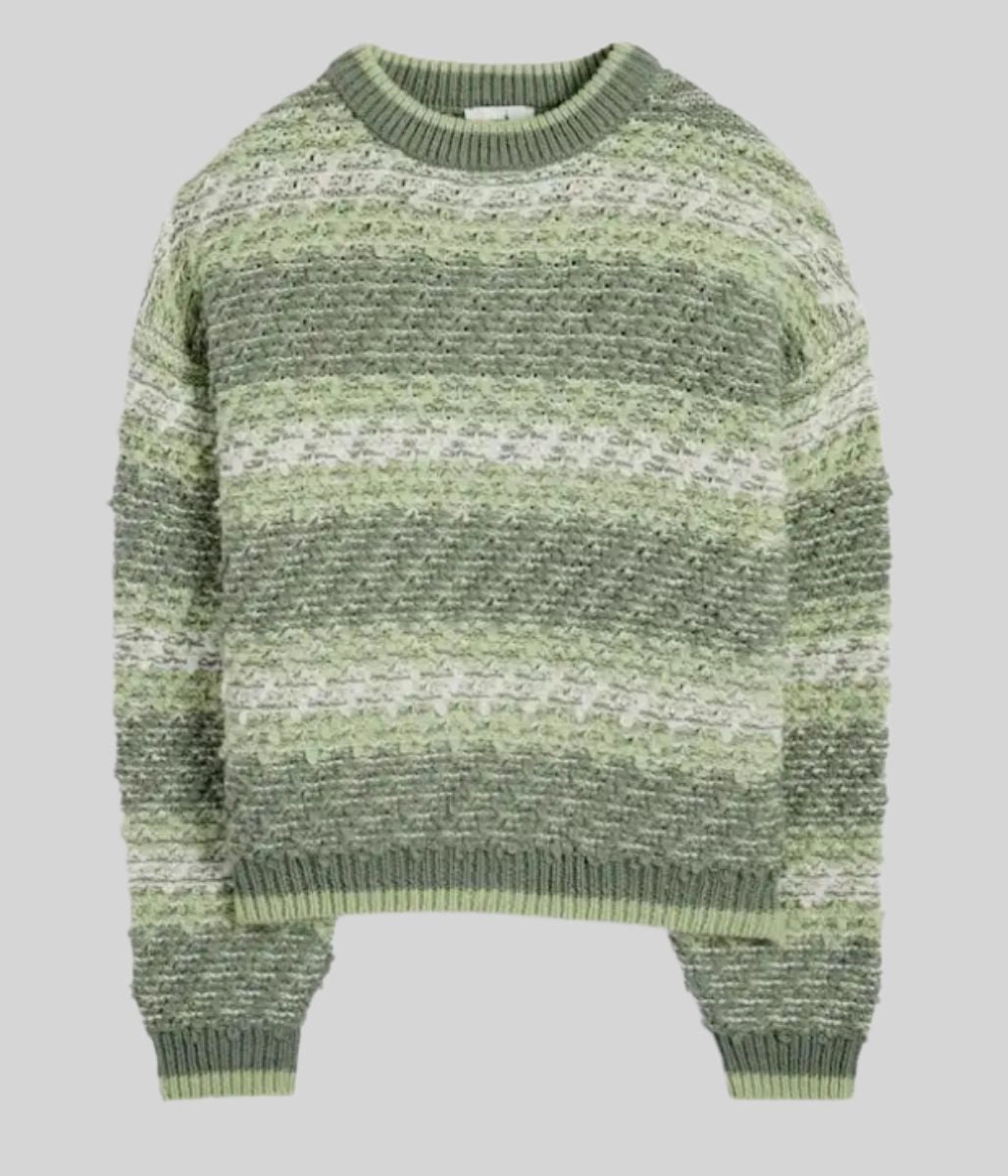 Green Textured Patterned Jumper Easy Fit