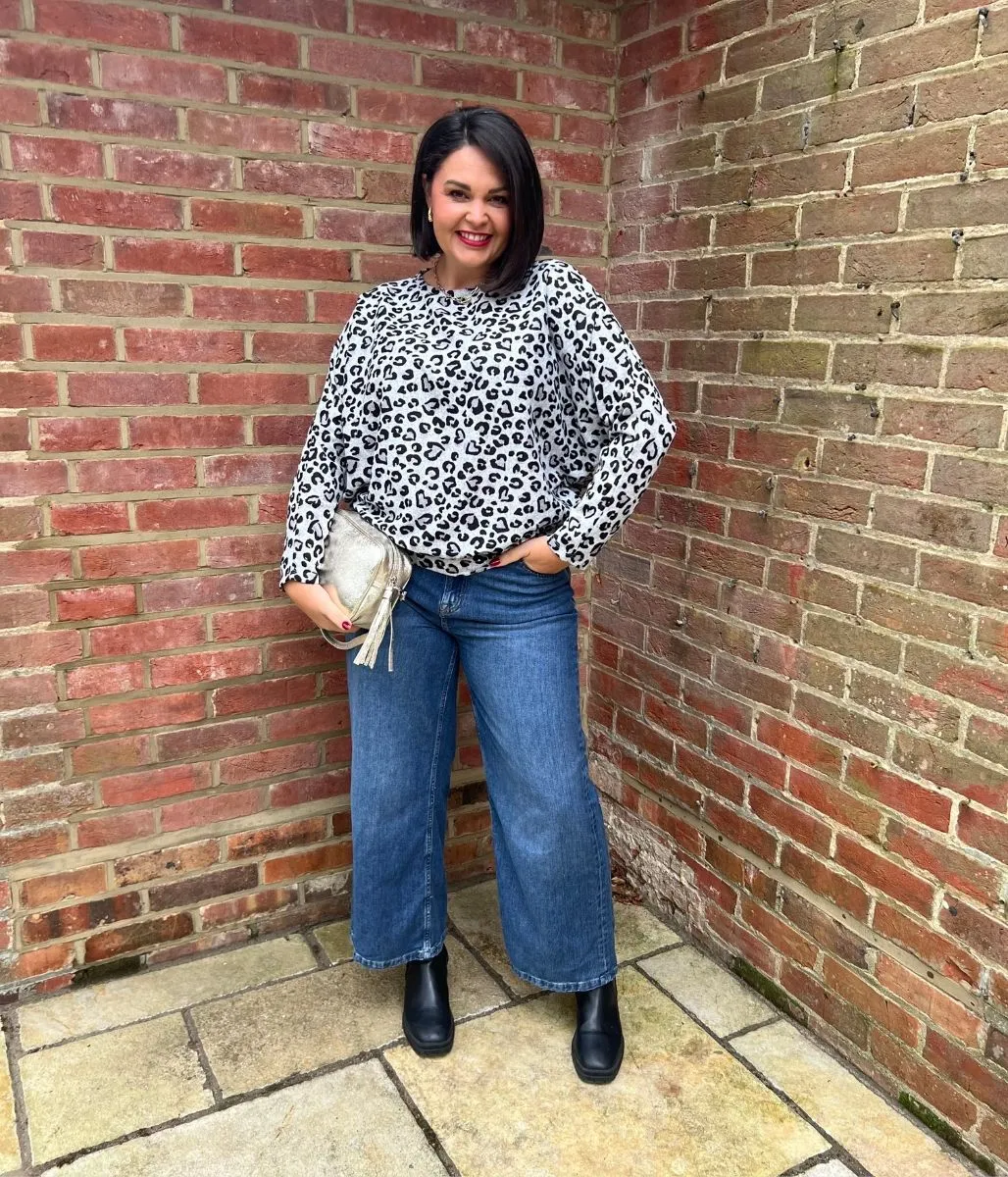 Activewear Top SunProtective Grey Leopard Print Batwing Top