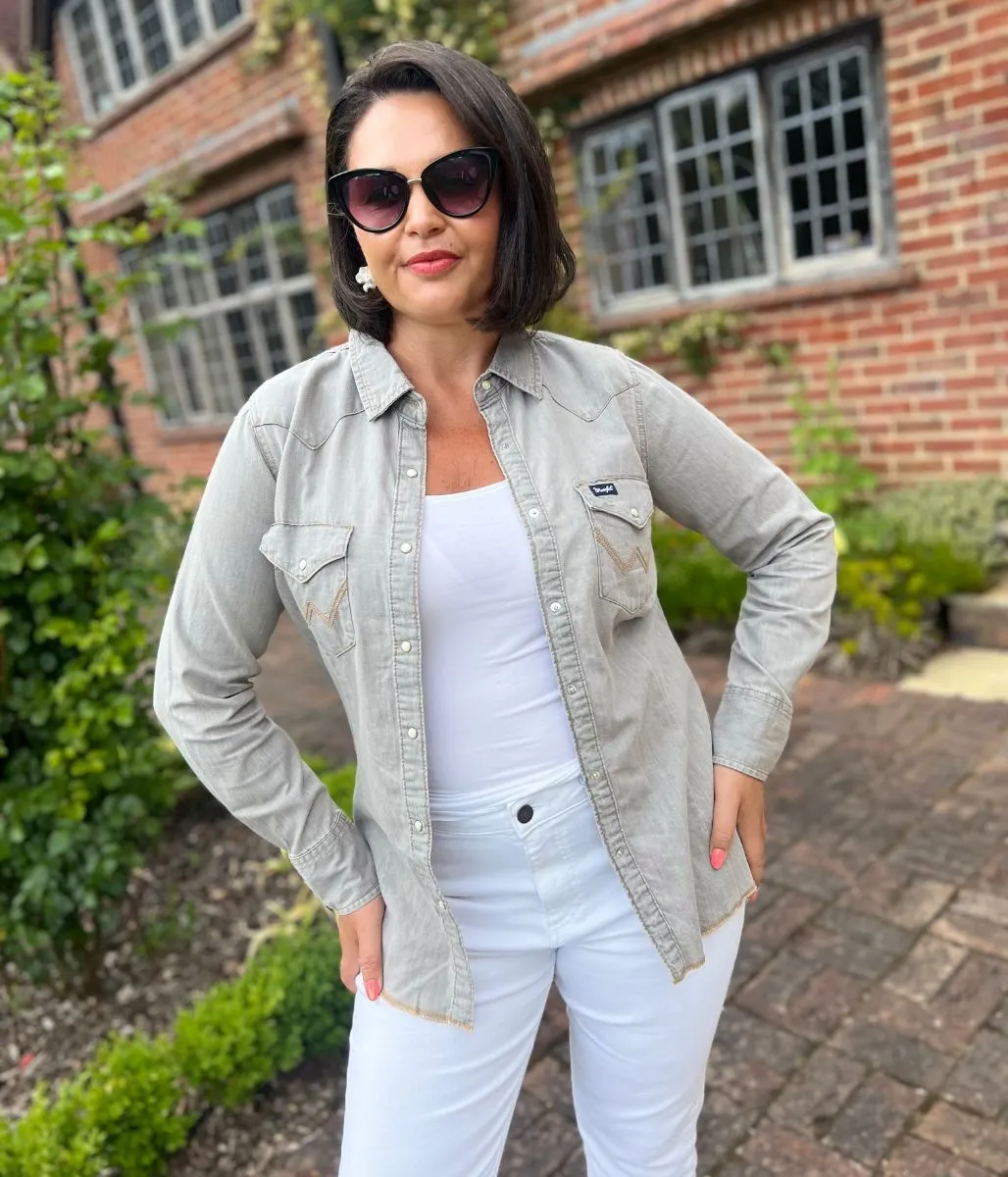FlexibleSole Grey Wrangler Double Stitch Denim Shirt