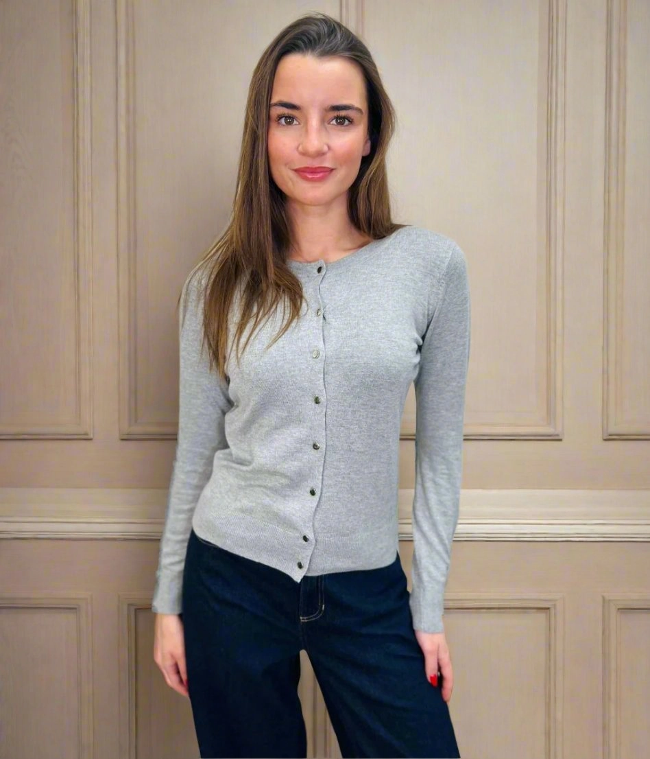 Sleek Knit Grey Button Through Cardigan