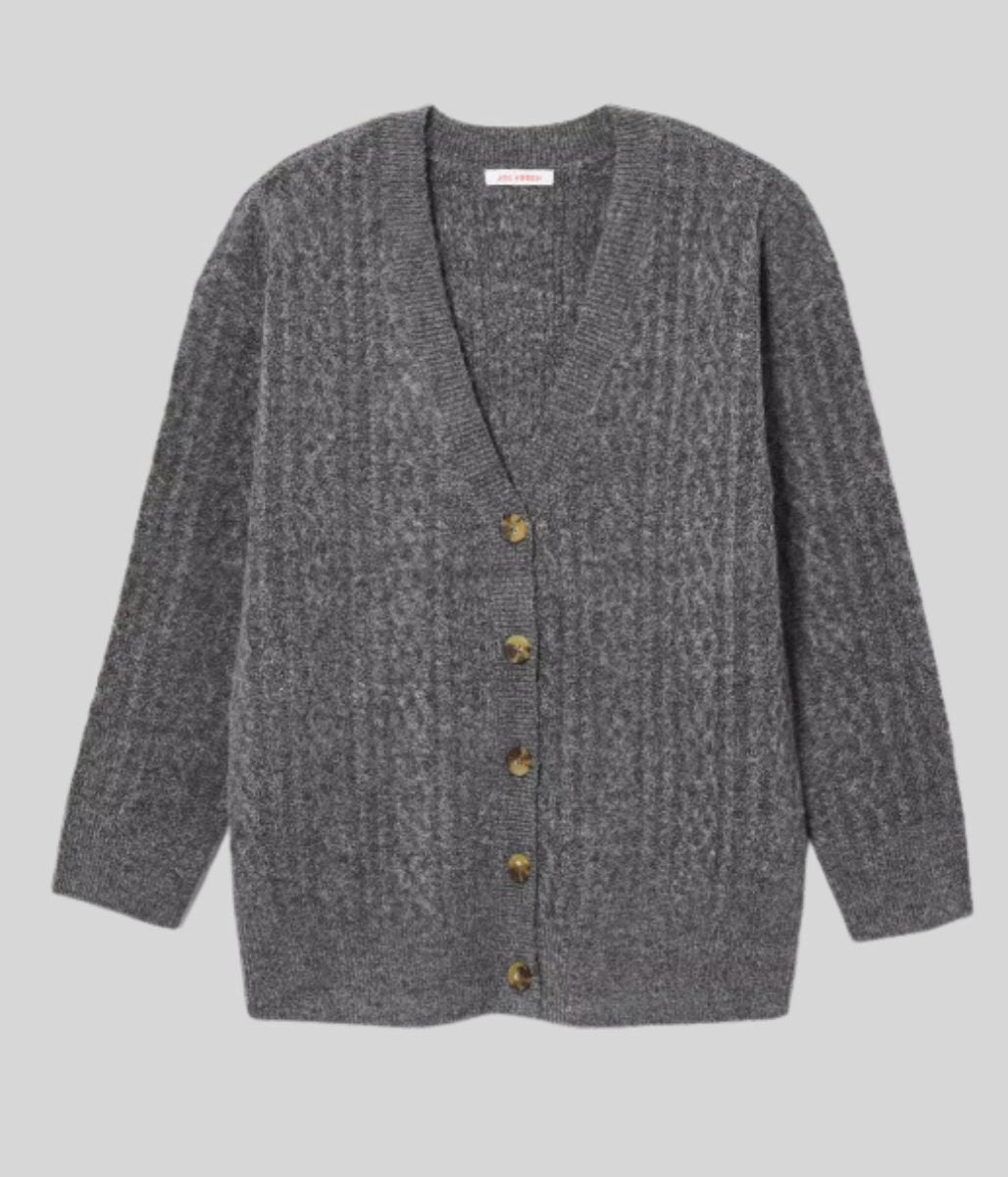 Grey Cable Knit Cardigan Sustainable Yarn Comfort Knit Piece