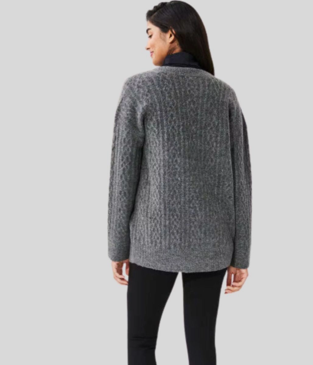 Grey Cable Knit Cardigan Sophisticated Style Sporty Style