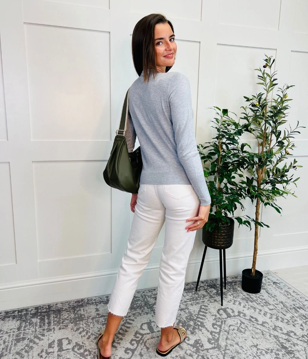 Soft Knit Layer Grey Classic Round Neck Cardigan