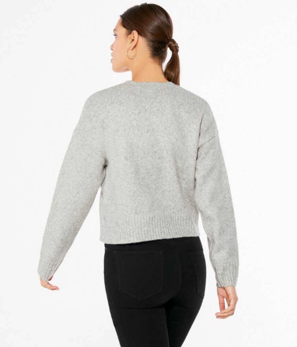 Grey Fine Knit Cropped Jumper Luxe Touch Thermal Insulation Technology