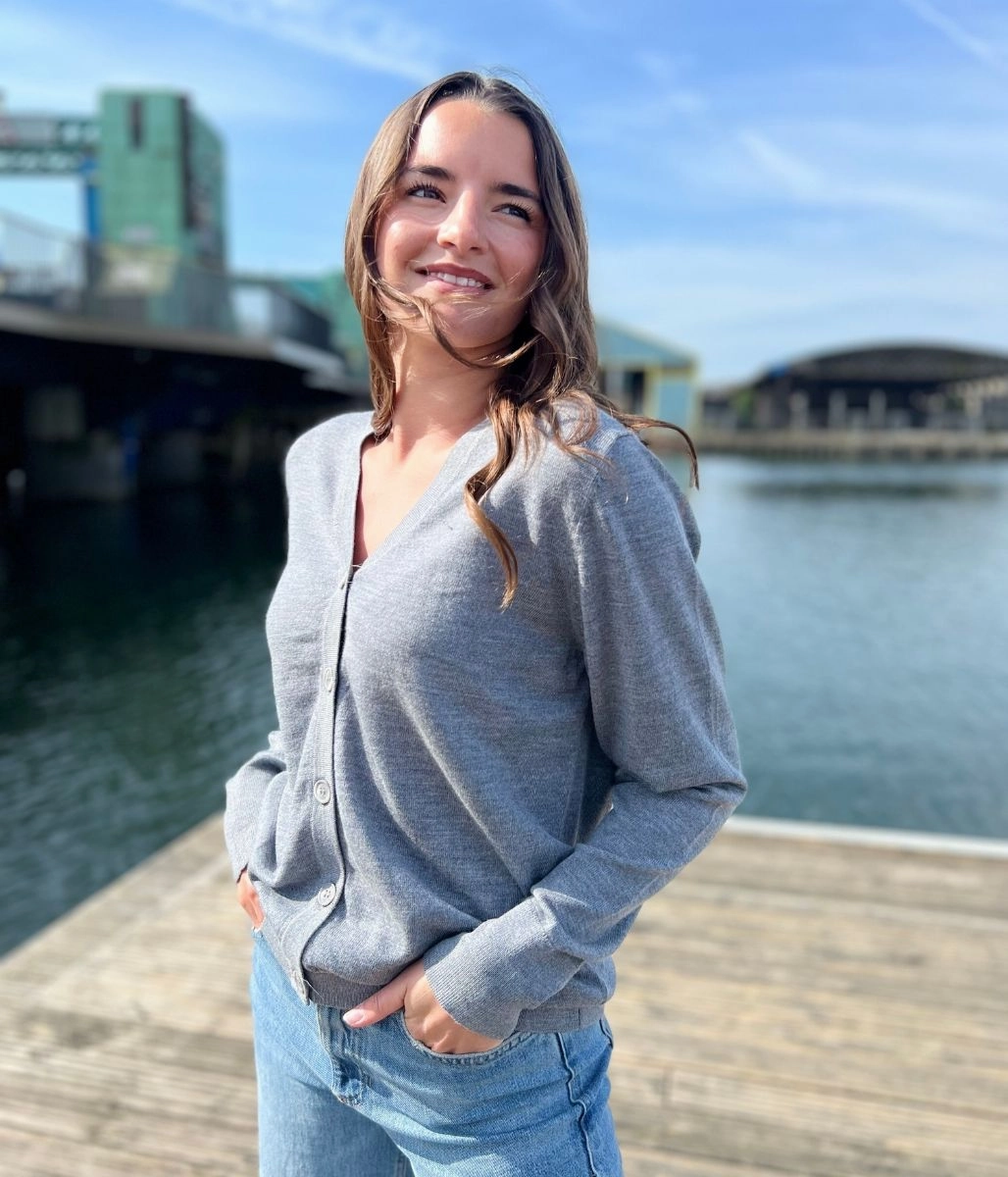 Grey Merino Wool Cardigan Stylish Knitwear Multi Layer Insulation