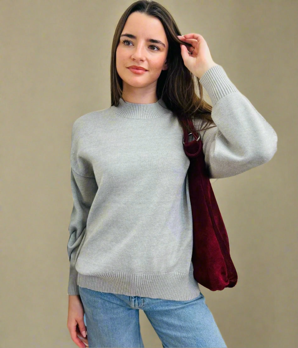 Grey Relaxed Cotton Blend Jumper Snuggly Pieces V neck