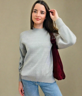 Grey Relaxed Cotton Blend Jumper Snuggly Pieces V neck