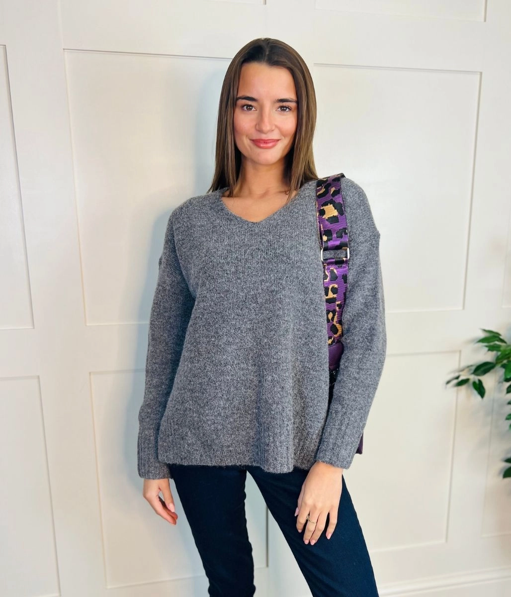 Grey Relaxed Wool Blend Jumper Comfortable Fit Design